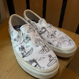 Vans White Slip-On Sneakers with beach skeletons